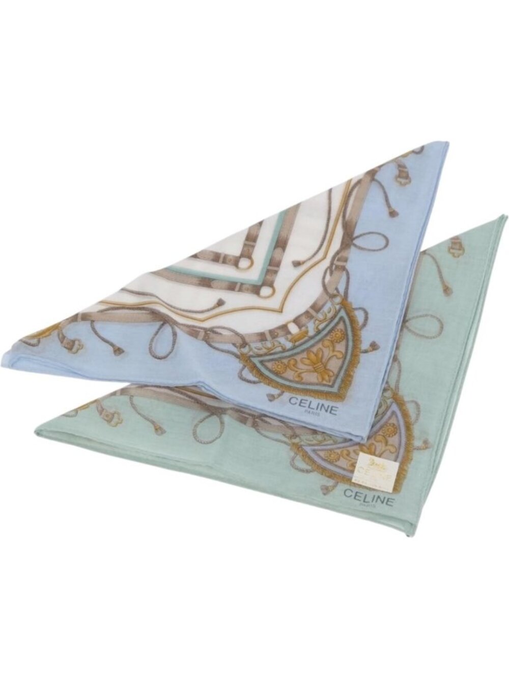 CELINE Handkerchief Cotton 2 Pieces Set Green Light Blue